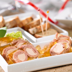 Les Rondos de Jambon Fourrés au Foie de Canard en  Gelée  (21 % Foie gras)
