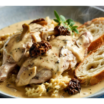 Les morceaux choisis de volaille aux morilles et au muscat de beaumes de venise