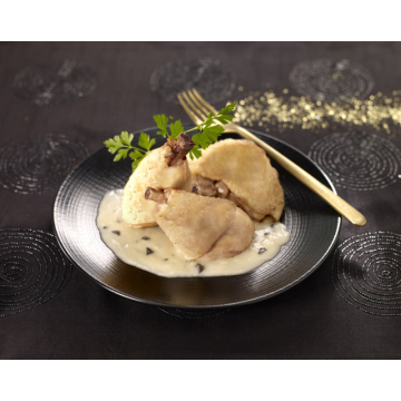 Mitonnée de Dinde, éclats de marrons et cèpes sauce crémée au jus de truffe d’été bocal 350 g