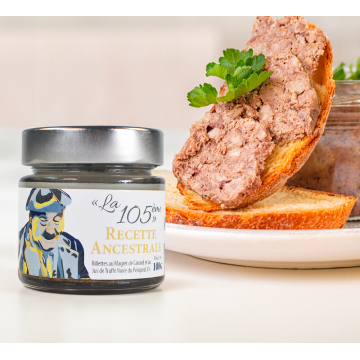 Lot de 3, La "105ème" Rillettes au magret de canard et au jus de truffes noire du Périgord bocal 100 g
