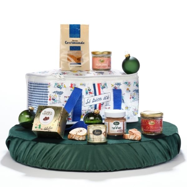 Colis L’Instant Gourmet Valette avec sacoche isotherme et spécialités gastronomiques.