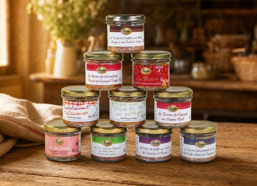 Assortiment de terrines Valette pour un apéritif gourmand.